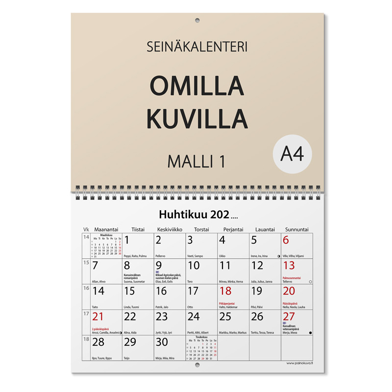 Kalenteri A4 Omilla kuvilla - Malli1