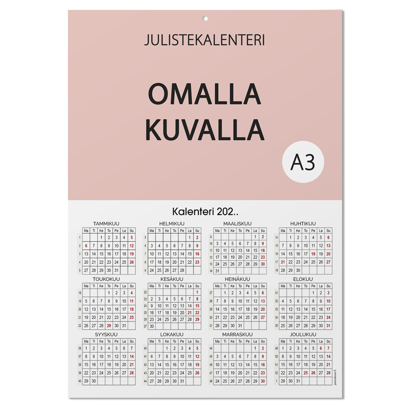 Julistekalenteri Omalla kuvalla A3