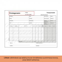 Transportsedel A5L malli-1 / 100 kpl