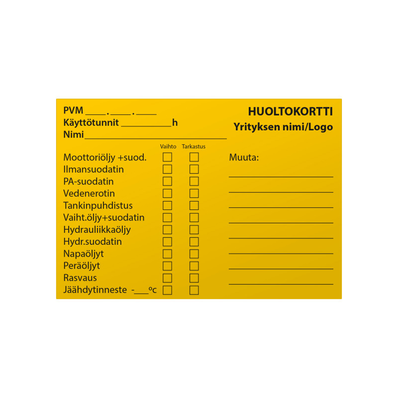 Huoltokortti 100x70 mm