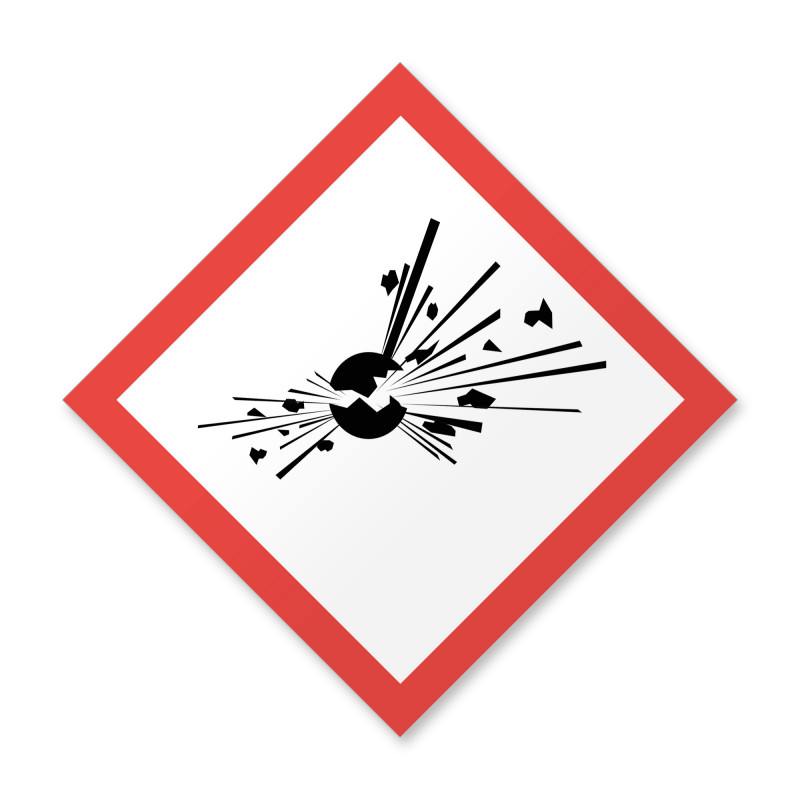 Räjähtävä kemikaalimerkki kylttinä tai tarrana
