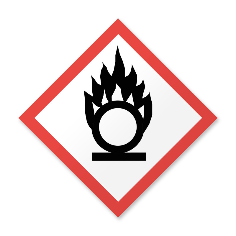 Hapettava kemikaalimerkki kylttinä tai tarrana