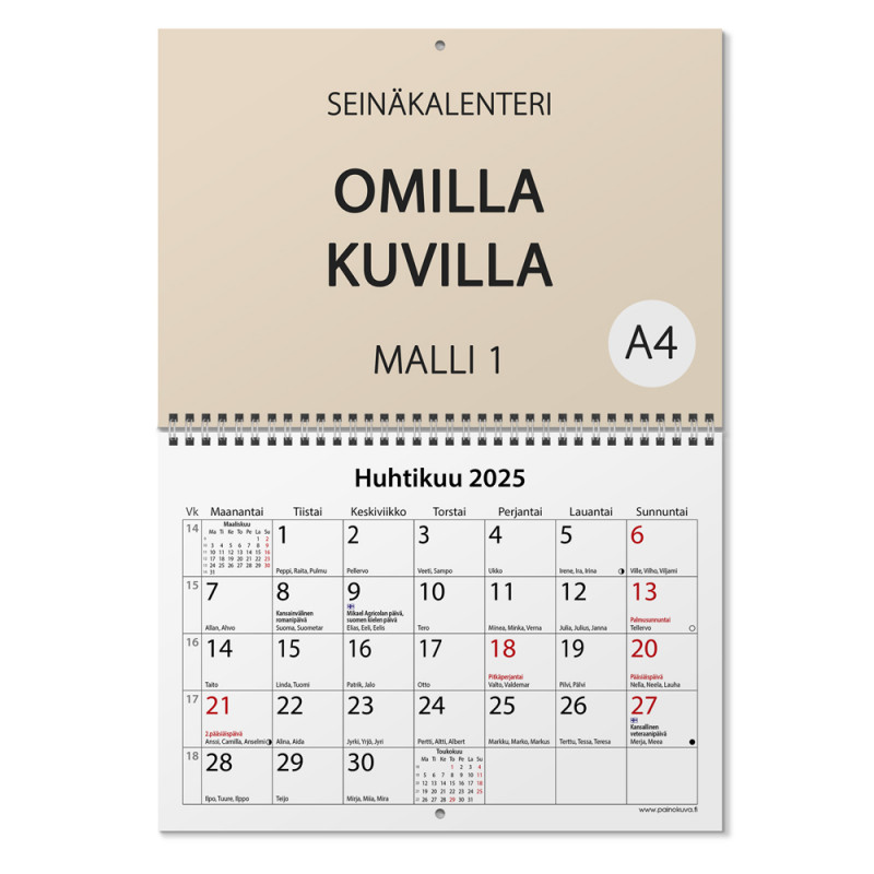 Kalenteri A4 Omilla kuvilla - Malli1