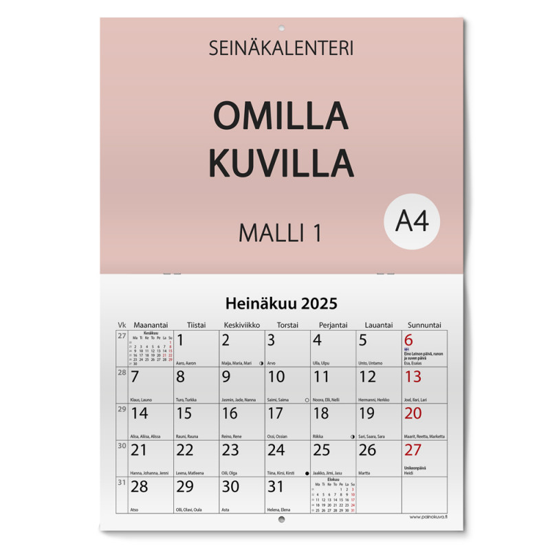 Seinäkalenteri A4 Omilla kuvilla - Malli 1