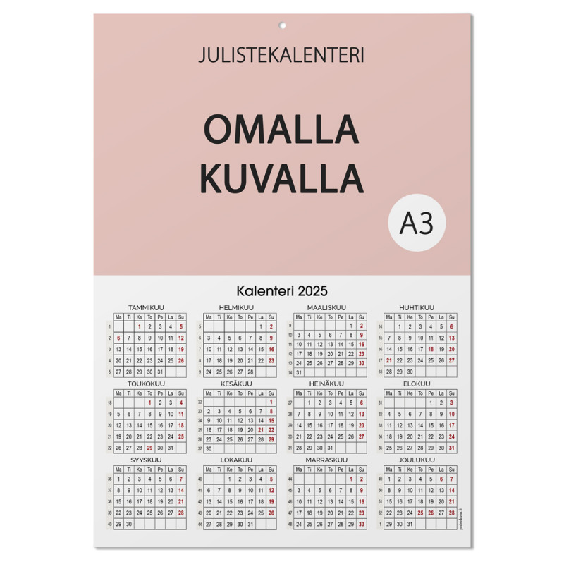 Julistekalenteri Omalla kuvalla A3