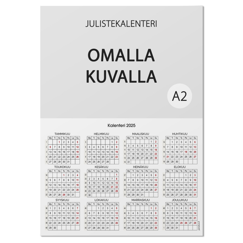 Julistekalenteri Omalla kuvalla A2