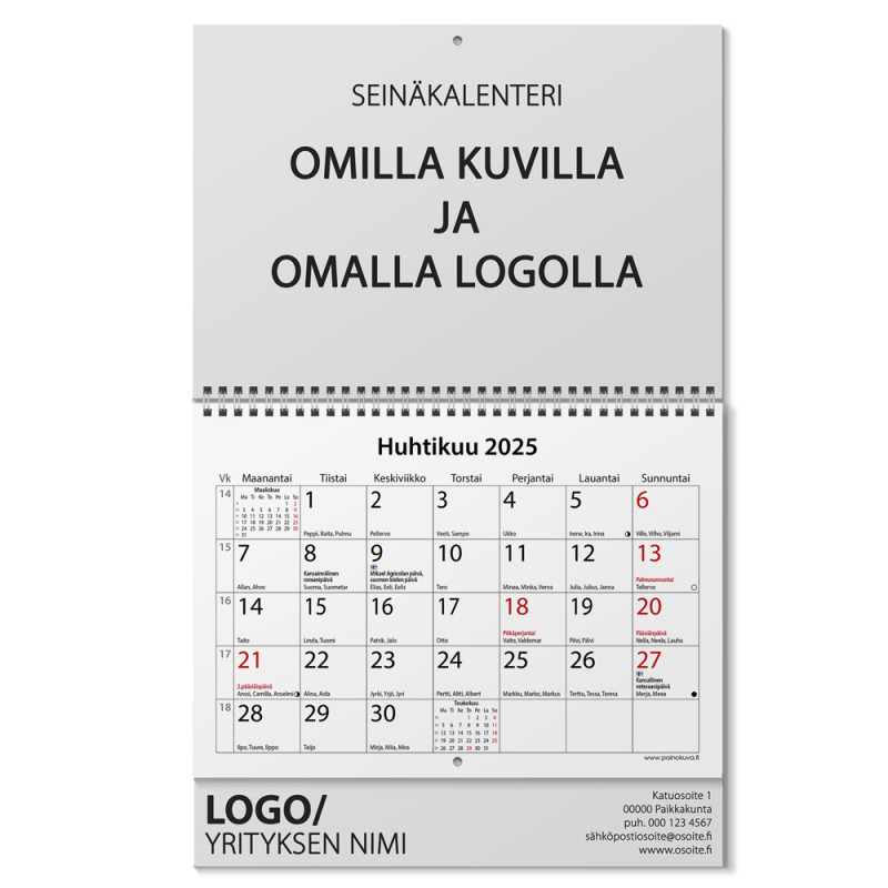 Seinäkalenteri Omilla kuvilla ja Omalla logolla