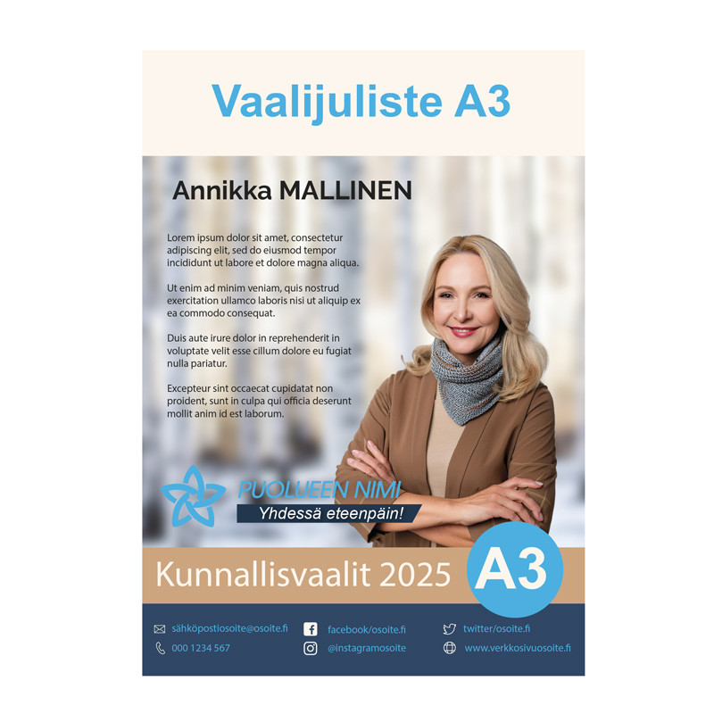 Vaalijuliste A3 100 kpl omalla painatuksella