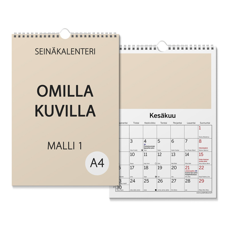 Kalenteri A4 Pysty Omilla kuvilla - Malli 1