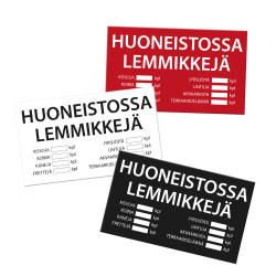 Huoneistossa lemmikkejä -tarra 150x90 mm