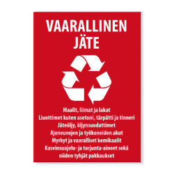 Vaarallisen jätteen keräys -tarra 150x210 mm
