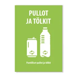 Pantillisten pullojen ja tölkkien keräystarra 150x210 mm