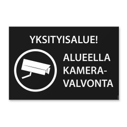 Yksityisalue - Alueella kameravalvonta (mustavalkoinen)