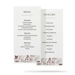 Menu-, Ohjelmakortti häihin, personoitava, luonnonvalkoinen