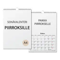 Kalenteri piirroksille, kalenterin koko on A4, wiresidottu