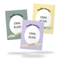 Täällä vartioi kyltin kolme värivaihtoehtoa.