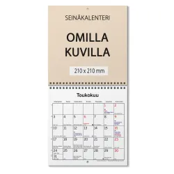 Seinäkalenteri omilla kuvilla, wiresidottu, kalenterin koko on 210x210 mm