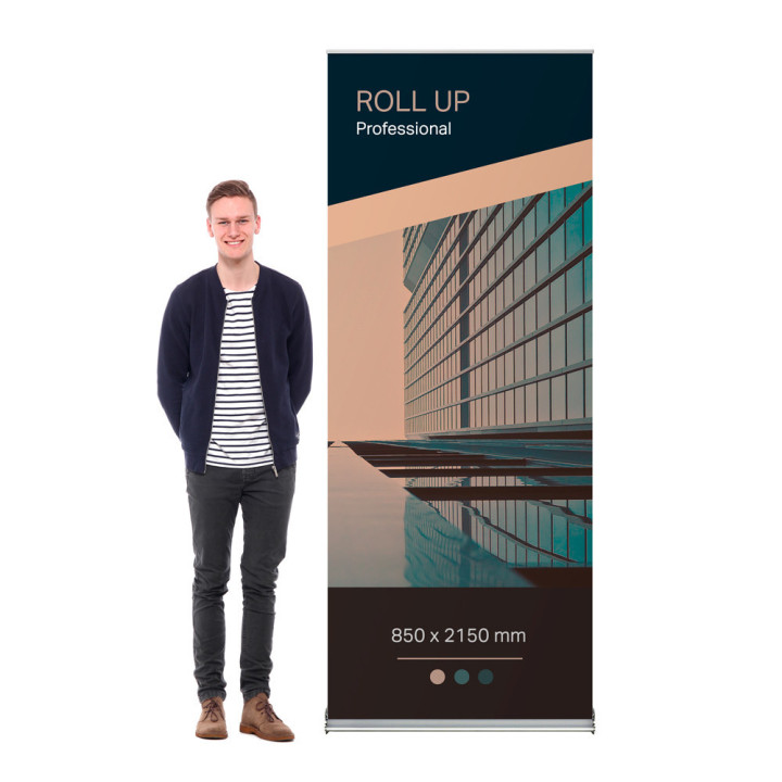 Expolinc Roll Up Professional leveys 850 mm ja kuvavuota yhdellä puolella.