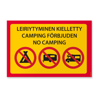 Leiriytyminen kielletty (eri kielillä)