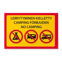 Leiriytyminen kielletty (eri kielillä)
