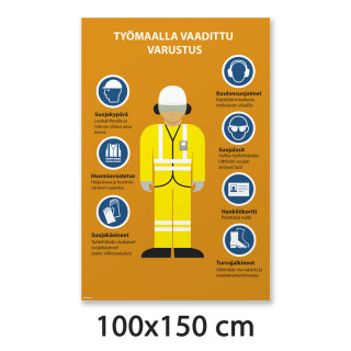 Työmaalla vaadittu varustus -kyltti 100x150 cm
