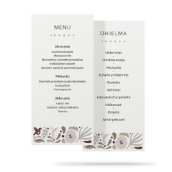 Personoitu menu- ja ohjelmakortti hääjuhlaan.