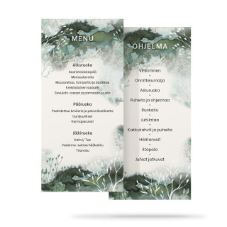 Personoitu menu- ja ohjelmakortti häihin.